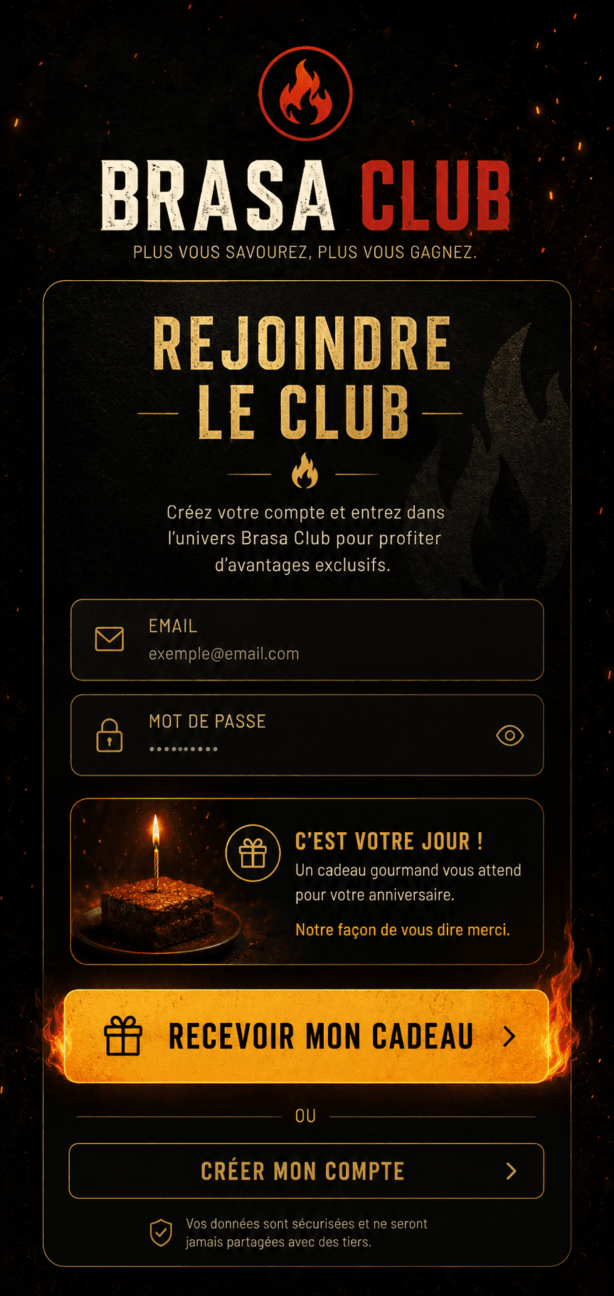 Ecran app Brasa Club pour rejoindre le club