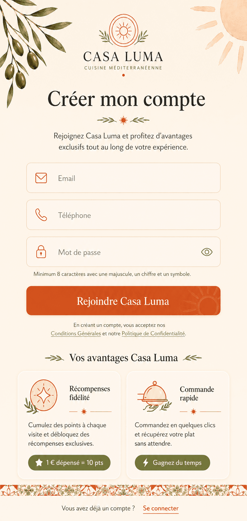 Ecran app Casa Luma pour creer un compte
