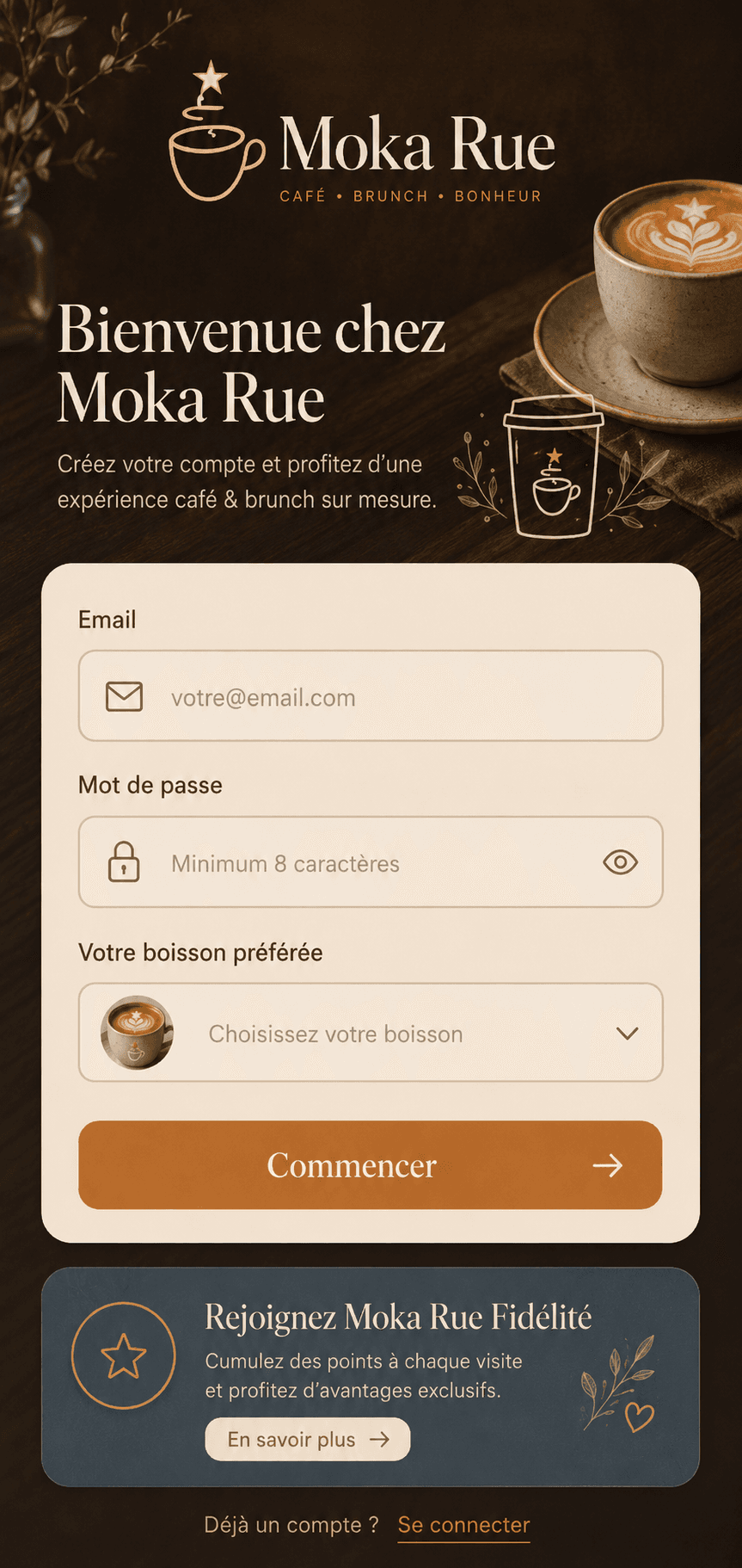 Ecran app Moka Rue pour creer un compte