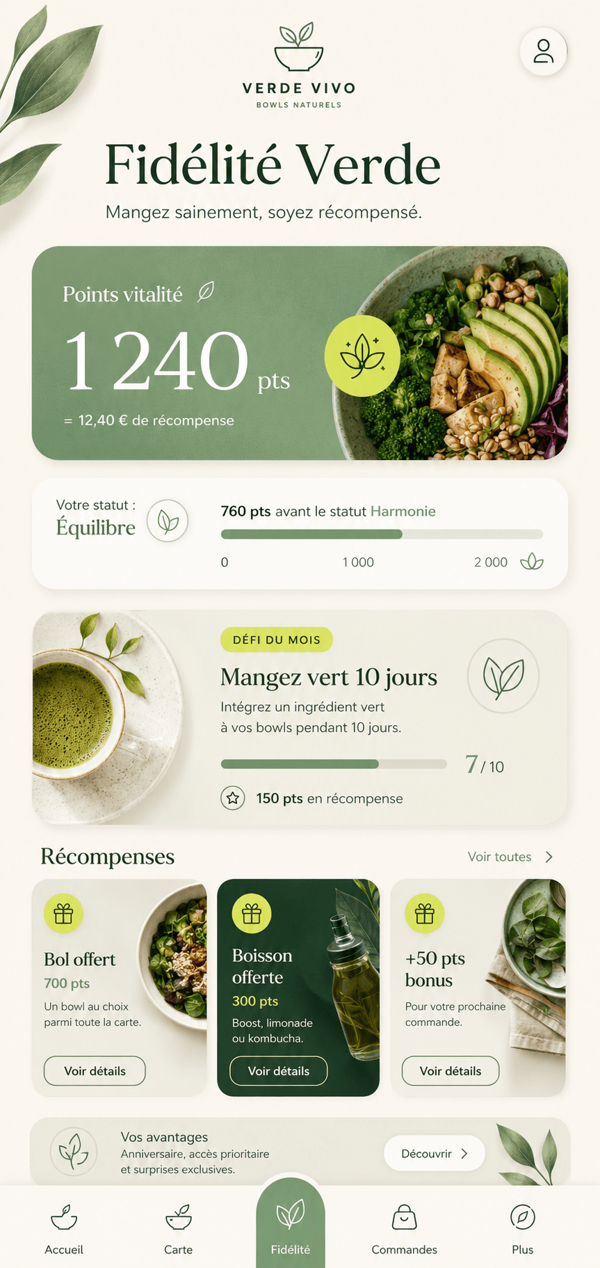 Ecran app Verde Vivo avec fidelite verte